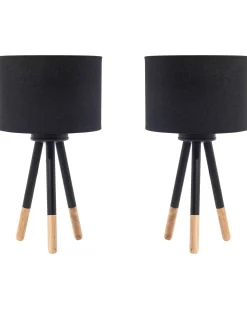 Zestaw 2 lamp stołowych TOBOL Drewno jesionowe Czarny