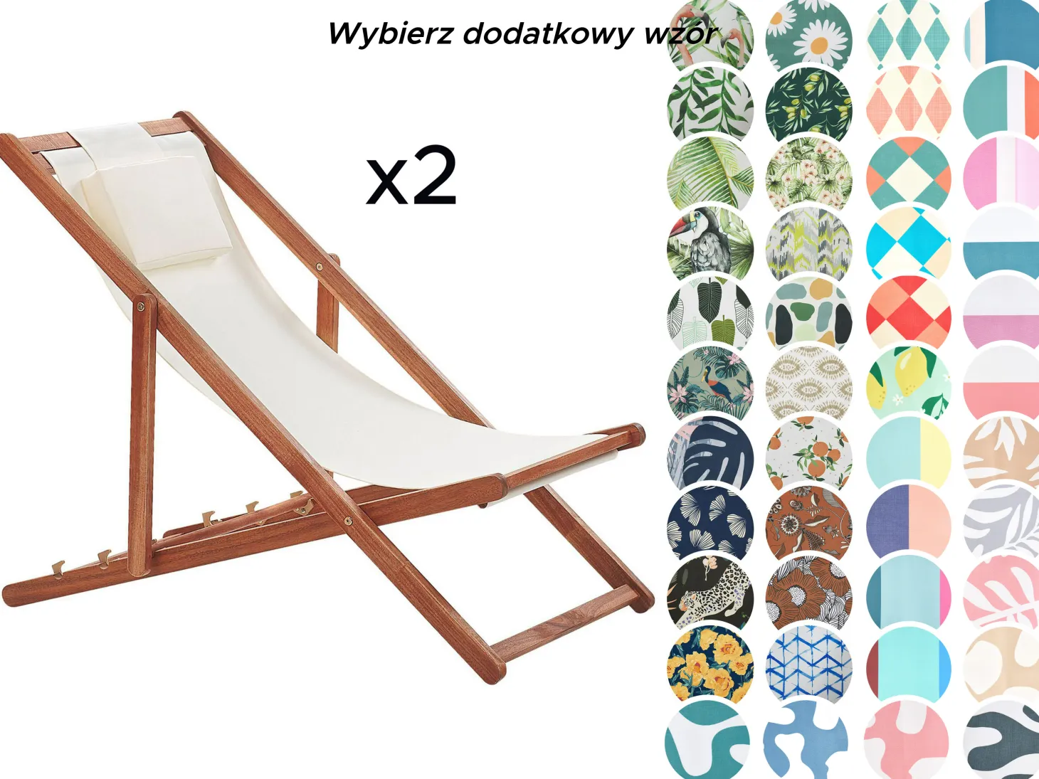 Zestaw 2 leżaków ogrodowych składanych AVELLINO z zestawem wymiennych tkanin Drewno akacjowe Ciemnobrązowy