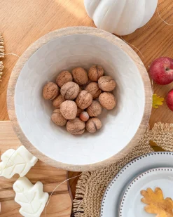 Zestaw 2 mis dekoracyjnych ARISH Drewno mango Brązowy/ biały