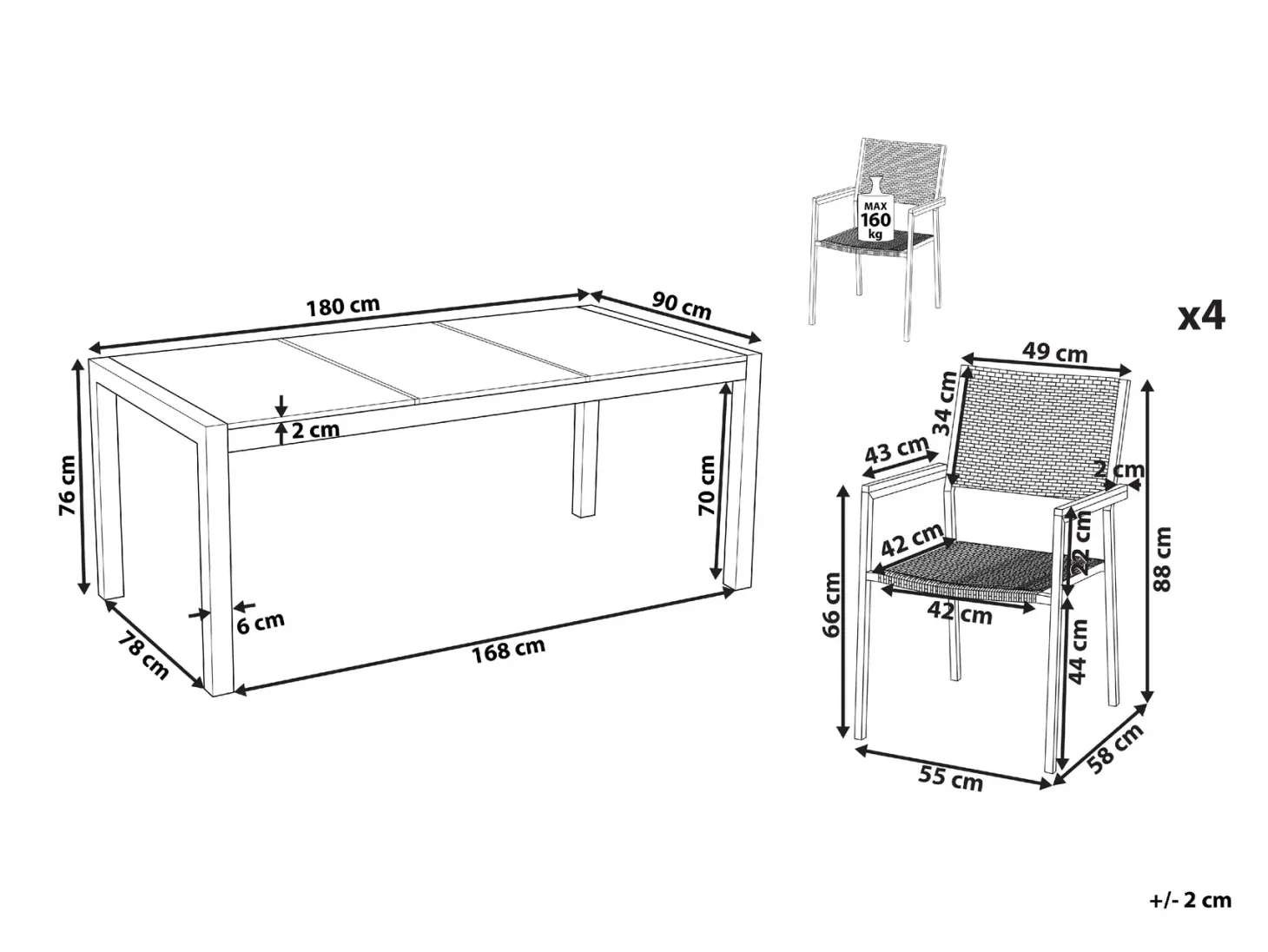 Zestaw ogrodowy dla 4 osób COSOLETO/GROSSETO Czarny Szkło hartowane Efekt granitu