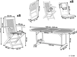 Zestaw ogrodowy dla 8 osób MAUI II Niebieski Drewno akacjowe z poduszkami