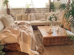 Zestaw ogrodowy ze stolikiem dla 4 osób VARALLO Lewostronny Naturalny Rattan Modułowy