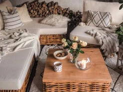 Zestaw ogrodowy ze stolikiem dla 4 osób VARALLO Lewostronny Naturalny Rattan Modułowy