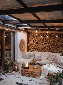 Zestaw ogrodowy ze stolikiem dla 4 osób VARALLO Lewostronny Naturalny Rattan Modułowy