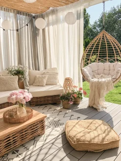 Zestaw ogrodowy ze stolikiem dla 4 osób VARALLO Lewostronny Naturalny Rattan Modułowy