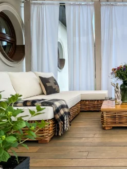 Zestaw ogrodowy ze stolikiem dla 4 osób VARALLO Lewostronny Naturalny Rattan Modułowy