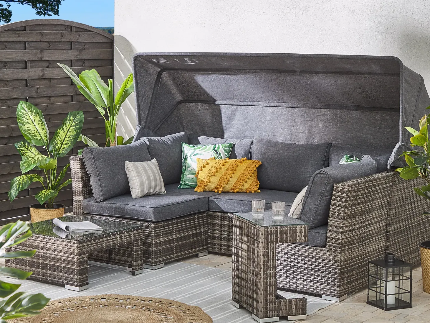 Zestaw ogrodowy ze stolikiem dla 6 osób CORTE Ciemnobrązowy Technorattan Modułowy