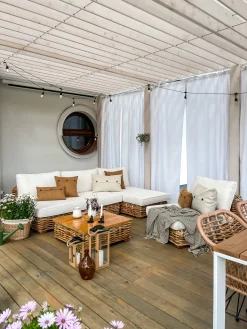 Zestaw ogrodowy ze stolikiem dla 4 osób VARALLO Prawostronny Naturalny Rattan Modułowy