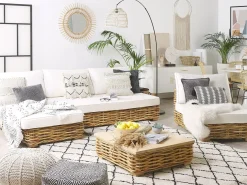 Zestaw ogrodowy ze stolikiem dla 4 osób VARALLO Prawostronny Naturalny Rattan Modułowy