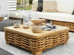 Zestaw ogrodowy ze stolikiem dla 4 osób VARALLO Prawostronny Naturalny Rattan Modułowy
