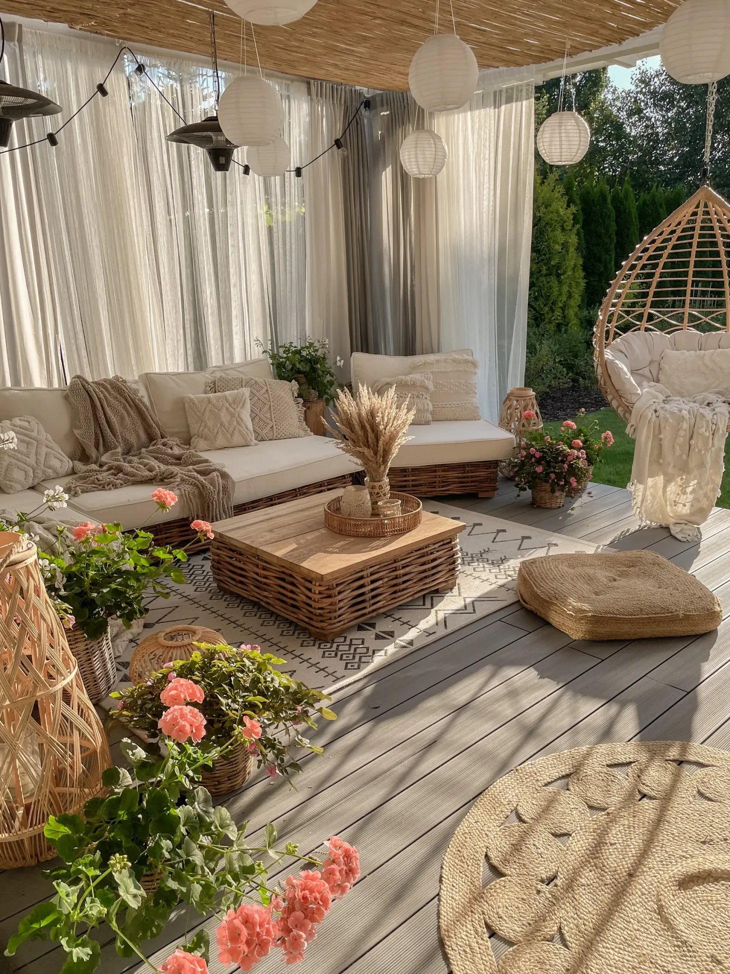 Zestaw ogrodowy ze stolikiem dla 4 osób VARALLO Prawostronny Naturalny Rattan Modułowy