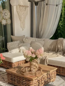 Zestaw ogrodowy ze stolikiem dla 4 osób VARALLO Prawostronny Naturalny Rattan Modułowy