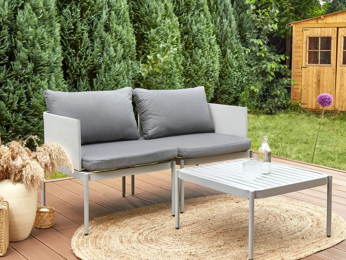 Zestaw ogrodowy ze stolikiem dla 2 osób TERRACINA Jasnoszary Metal