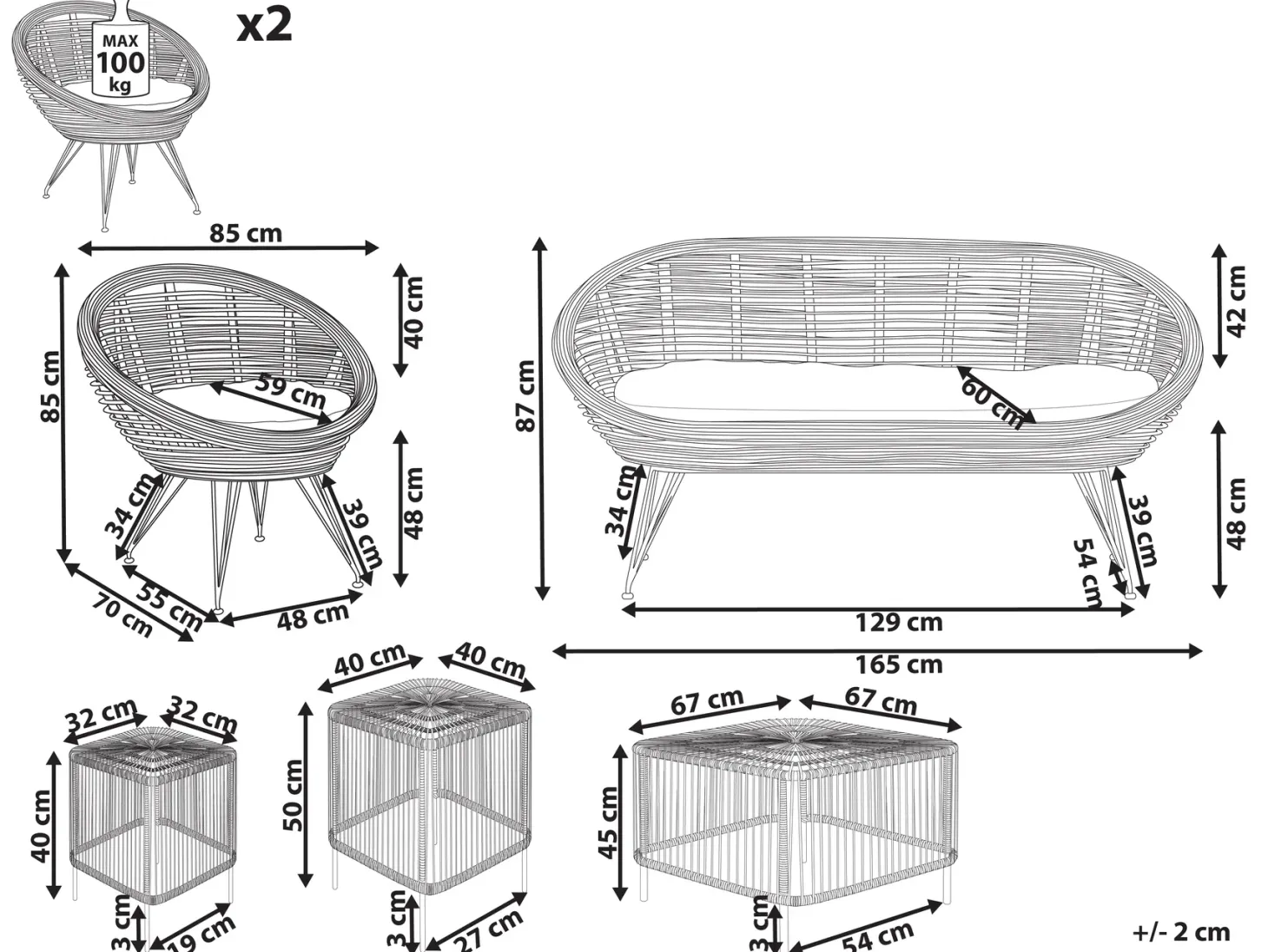 Zestaw ogrodowy ze stolikiem dla 4 osób MARATEA/CESENATICO Naturalny Rattan