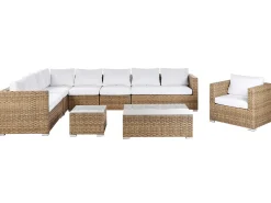 Zestaw ogrodowy ze stolikiem dla 8 osób XXL Prawostronny Jasnobrązowy Technorattan Modułowy
