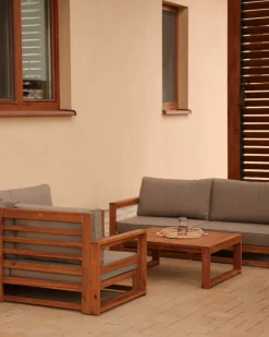 Zestaw ogrodowy ze stolikiem dla 4 osób TIMOR Jasnobrązowy Certyfikowane drewno akacjowe Modułowy
