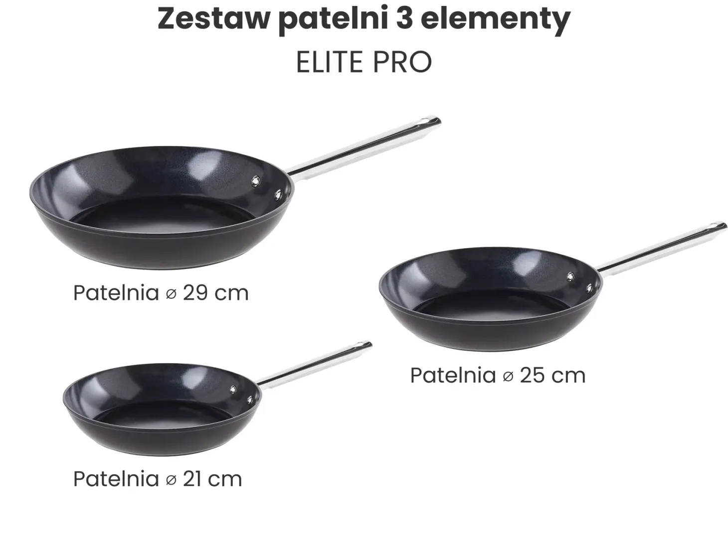 Zestaw 3 patelni ELITE PRO Czarny