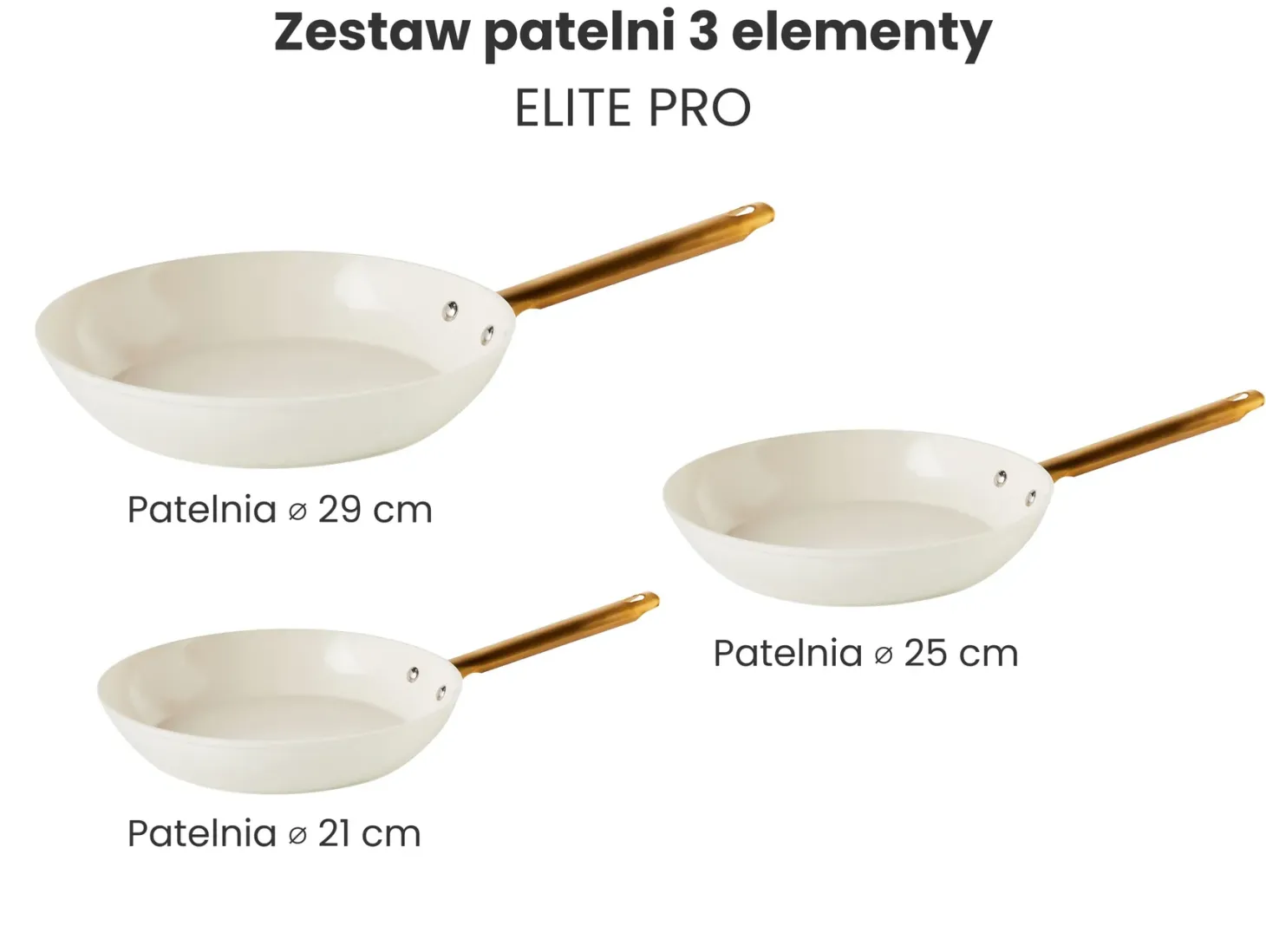 Zestaw 3 patelni ELITE PRO Złamana biel