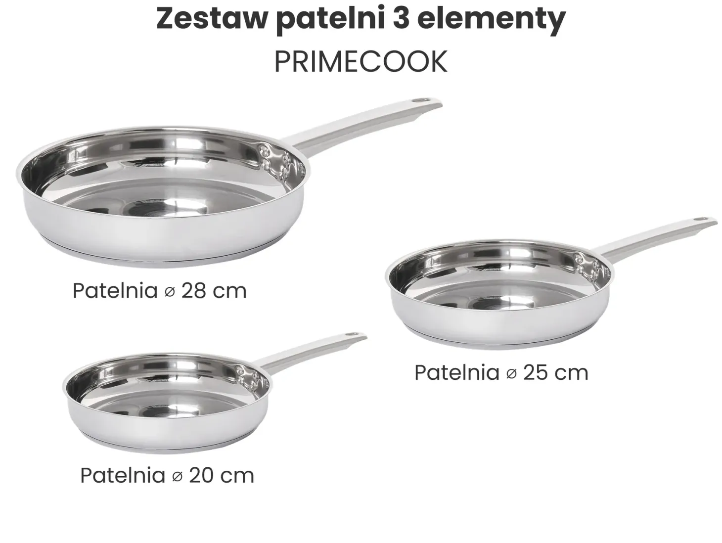 Zestaw 3 patelni PRIMECOOK Stal nierdzewna Srebrny