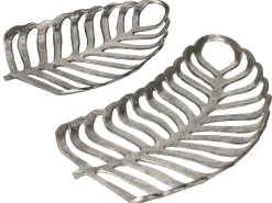 Zestaw 2 pater dekoracyjnych Liść AMNISOS Metal Srebrny