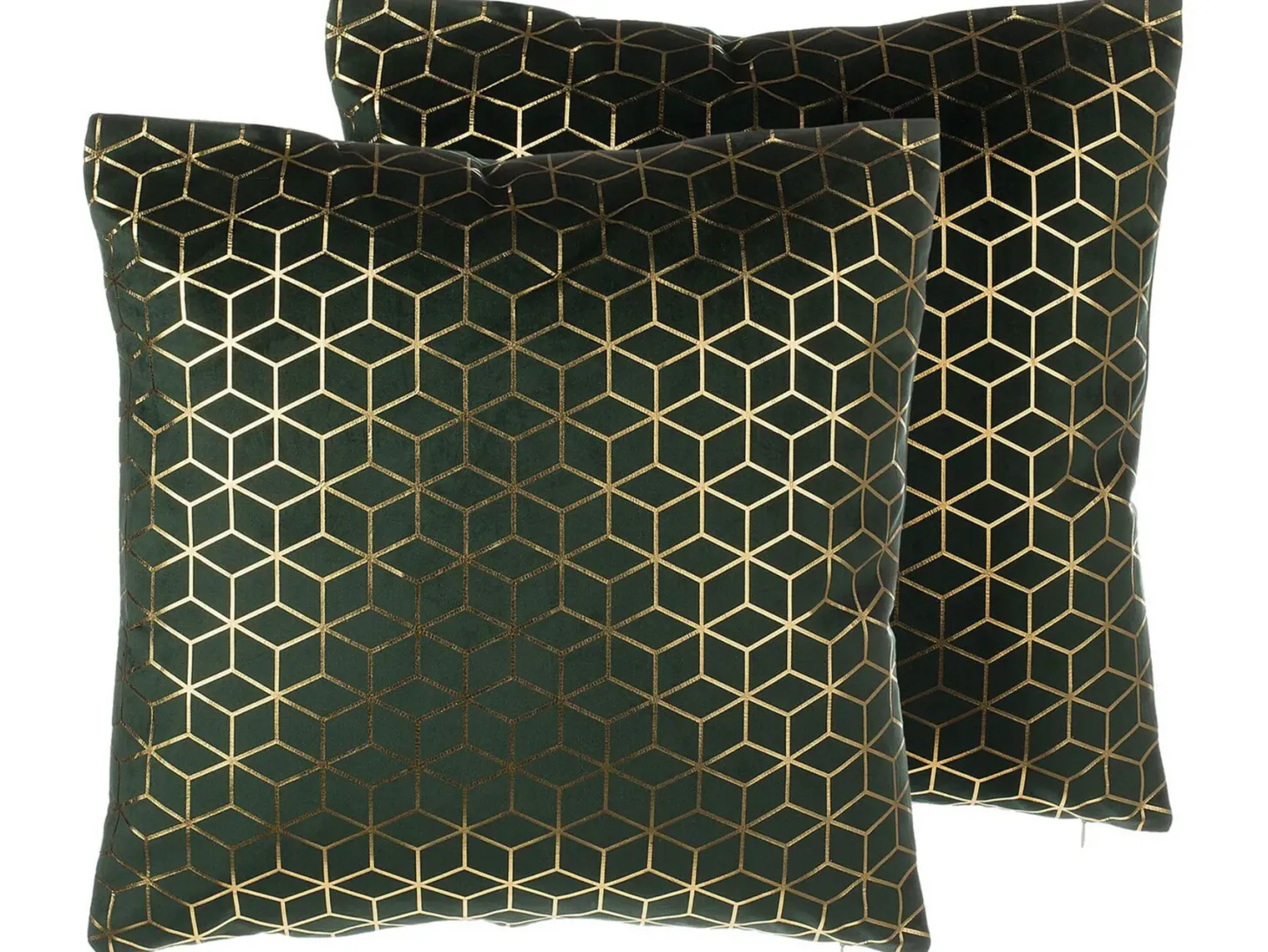 Zestaw 2 poduszek dekoracyjnych CELOSIA Welur 45 x 45 cm Ciemnozielony Wzór geometryczny
