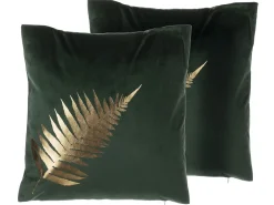 Zestaw 2 poduszek dekoracyjnych FERN Welur 45 x 45 cm Ciemnozielony Wzór roślinny