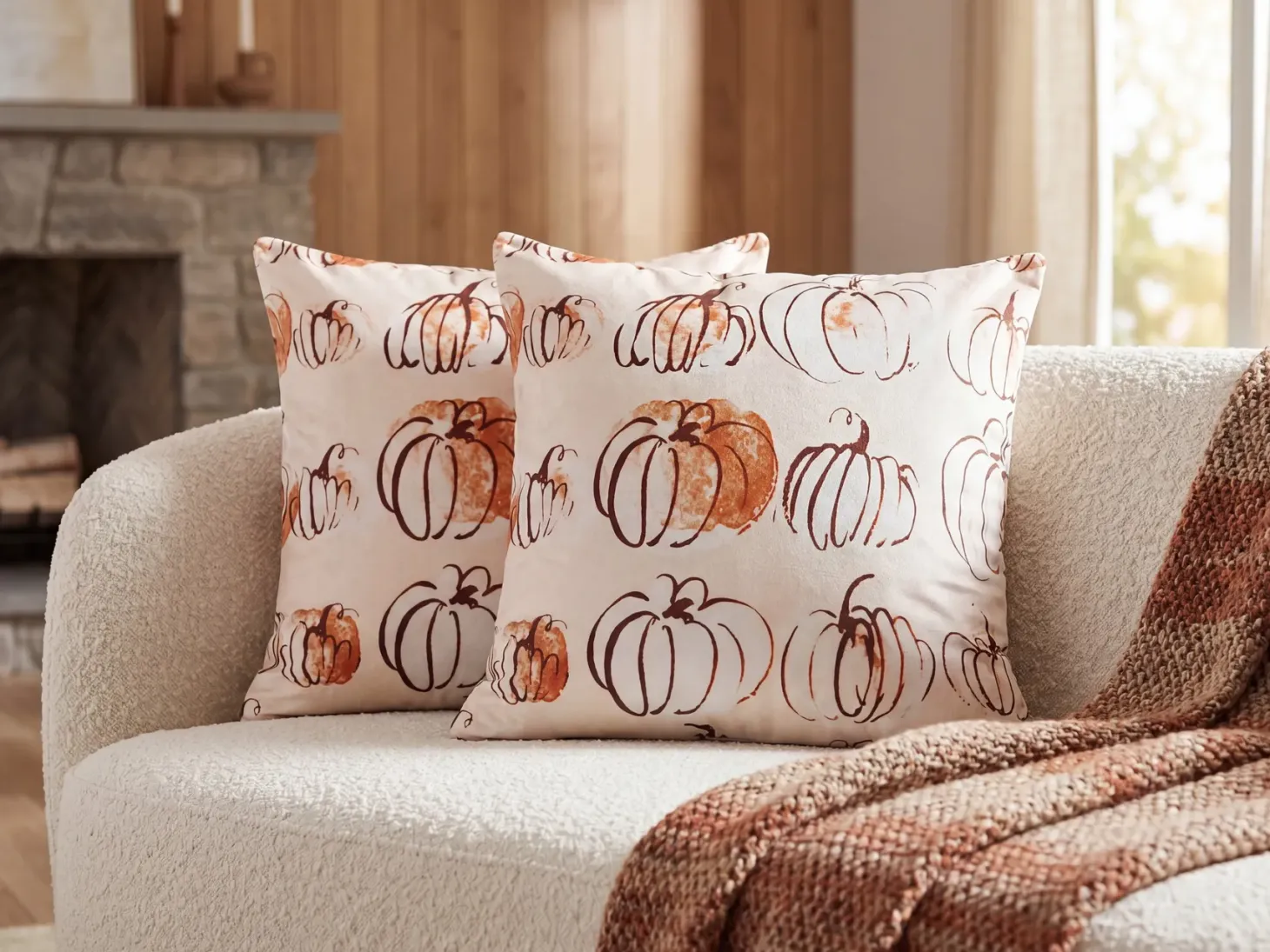 Zestaw 2 poduszek dekoracyjnych CUCURBITA Welur 45 x 45 cm Beżowy Wzór roślinny