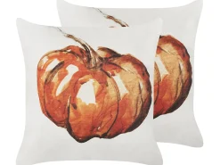 Zestaw 2 poduszek dekoracyjnych CURBITA Welur 45 x 45 cm Beżowy Wzór roślinny