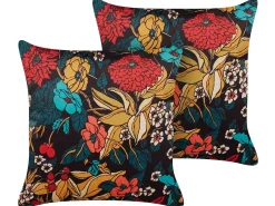 Zestaw 2 poduszek dekoracyjnych PROTEA Welur 45 x 45 cm Kolorowy Wzór kwiatowy