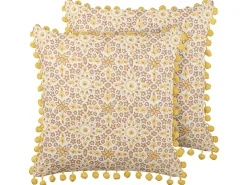 Zestaw 2 poduszek dekoracyjnych LYCROIS Bawełna 45 x 45 cm Żółty Wzór kwiatowy