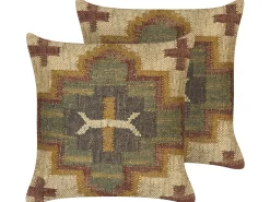 Zestaw 2 poduszek dekoracyjnych PULICAT Juta 45 x 45 cm Zielony Wzór orientalny