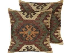 Zestaw 2 poduszek dekoracyjnych ARVEN Juta 45 x 45 cm Brązowy Wzór orientalny