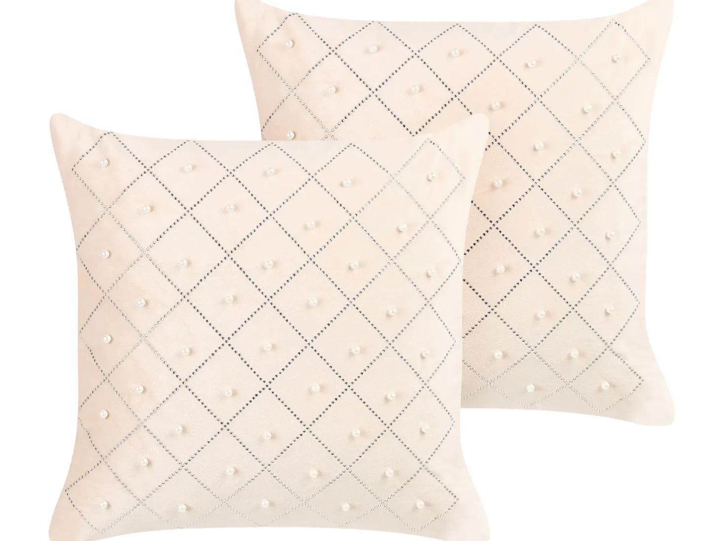 Zestaw 2 poduszek dekoracyjnych YARROW Welur 45 x 45 cm Beżowy Wzór geometryczny