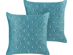Zestaw 2 poduszek dekoracyjnych YARROW Welur 45 x 45 cm Lazurowy Wzór geometryczny