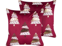 Zestaw 2 poduszek dekoracyjnych GOLDSPRUCE Welur 45 x 45 cm Czerwony Wzór świąteczny