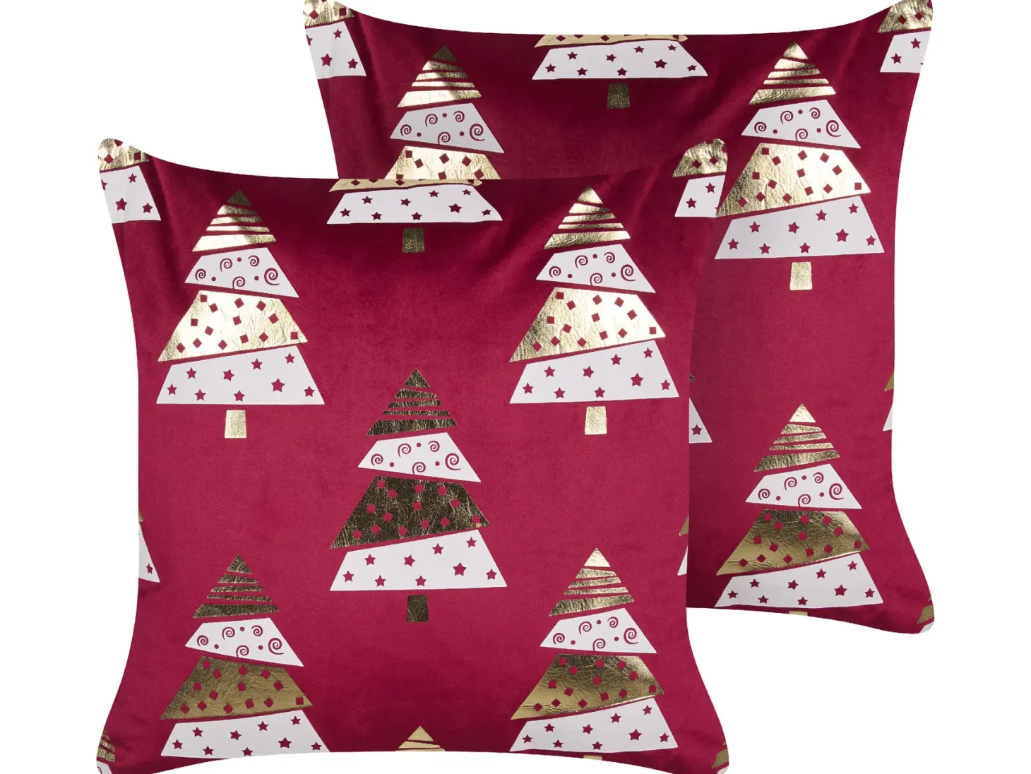 Zestaw 2 poduszek dekoracyjnych GOLDSPRUCE Welur 45 x 45 cm Czerwony Wzór świąteczny