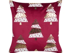 Zestaw 2 poduszek dekoracyjnych GOLDSPRUCE Welur 45 x 45 cm Czerwony Wzór świąteczny