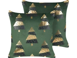 Zestaw 2 poduszek dekoracyjnych GOLDSPRUCE Welur 45 x 45 cm Zielony Wzór świąteczny