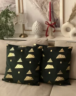 Zestaw 2 poduszek dekoracyjnych GOLDSPRUCE Welur 45 x 45 cm Zielony Wzór świąteczny