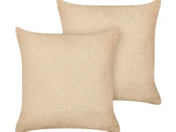 Zestaw 2 poduszek dekoracyjnych LEUZEA Boucle 45 x 45 cm Piaskowy Jednolity