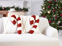 Zestaw 2 poduszek dekoracyjnych CANDY CANE Boucle 22 x 55 cm Czerwony Wzór świąteczny