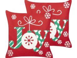 Zestaw 2 poduszek dekoracyjnych GINGERBREAD Bawełna 45 x 45 cm Czerwony Wzór świąteczny