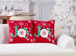 Zestaw 2 poduszek dekoracyjnych GINGERBREAD Bawełna 45 x 45 cm Czerwony Wzór świąteczny