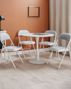 Clearance Zestaw 4 składanych krzeseł SPARKS Metal Jasnoszary/ biały Wszystkie Krzesła|Wszystkie Krzesła