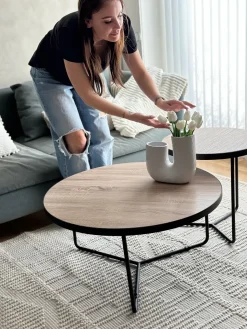 Discount Zestaw 3 stolików kawowych MELODY Jasnobrązowy Stoliki Kawowe|Wszystkie Stoły