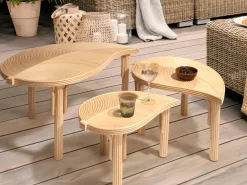 Zestaw 3 stolików kawowych PARALIA Rattan Naturalny