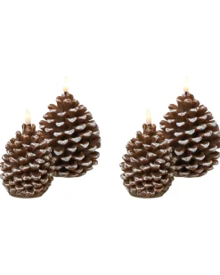 Zestaw 4 świec LED IVRESSE Szyszka 15/12 cm Brązowy