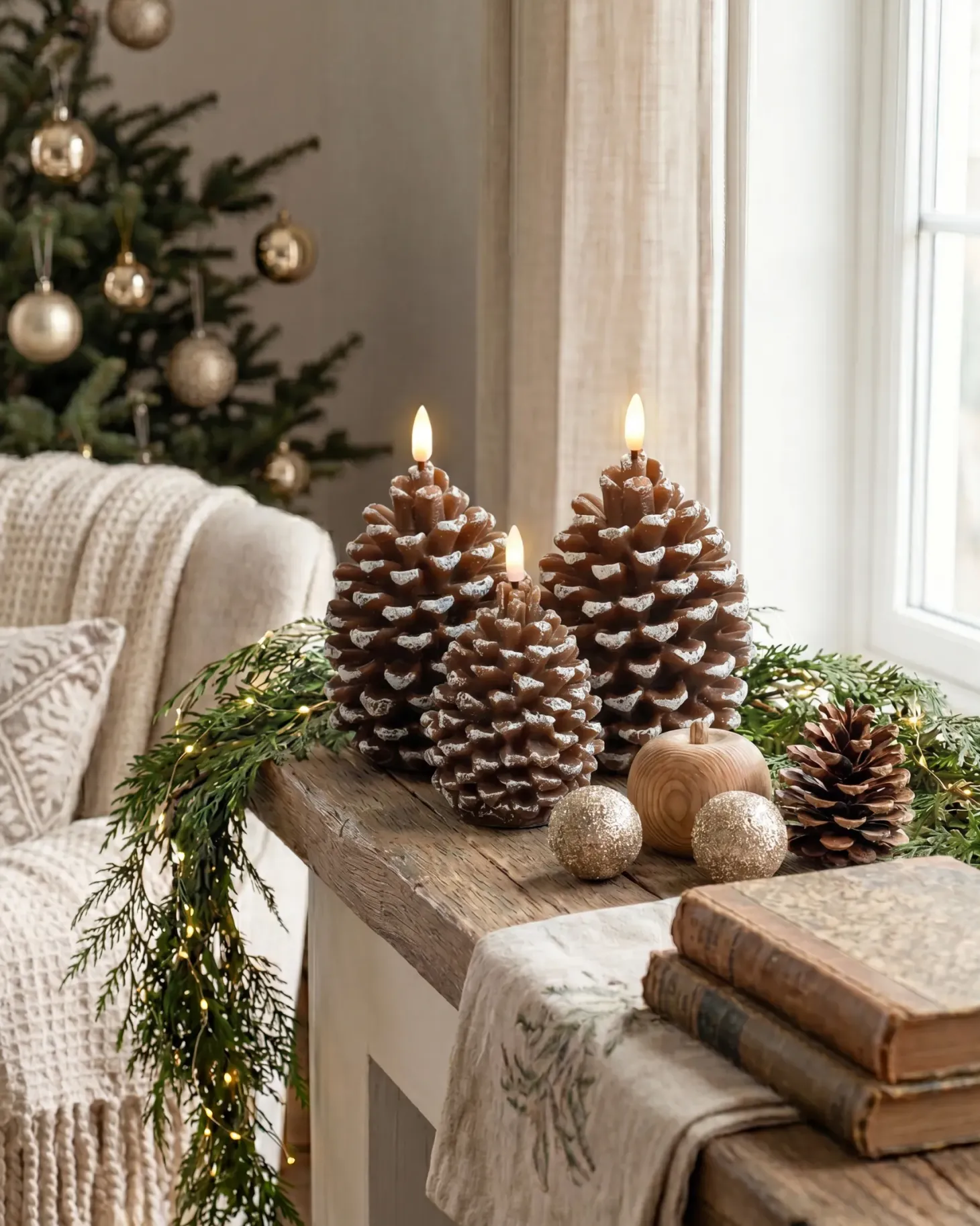 Zestaw 4 świec LED IVRESSE Szyszka 15/12 cm Brązowy