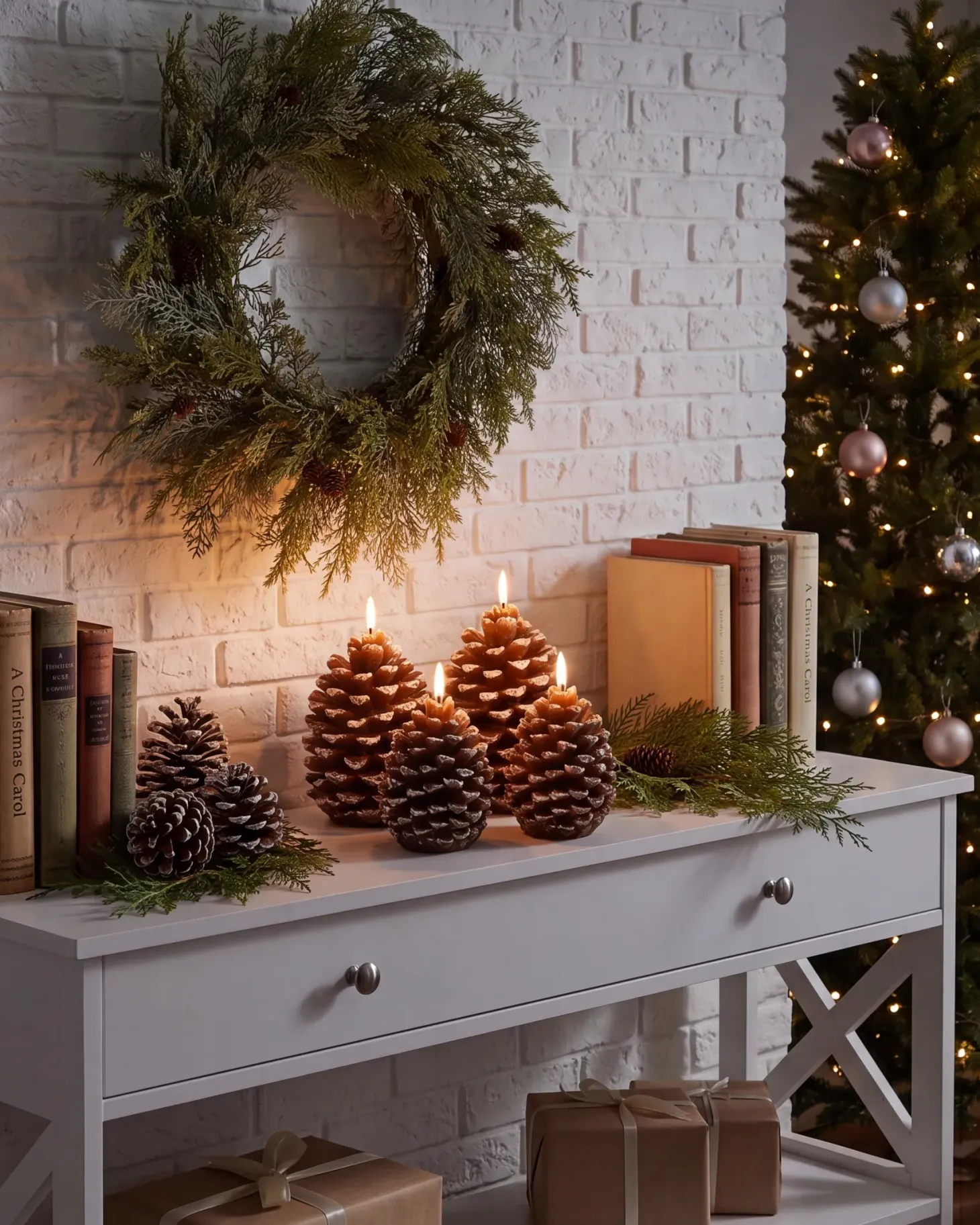 Zestaw 4 świec LED IVRESSE Szyszka 15/12 cm Brązowy