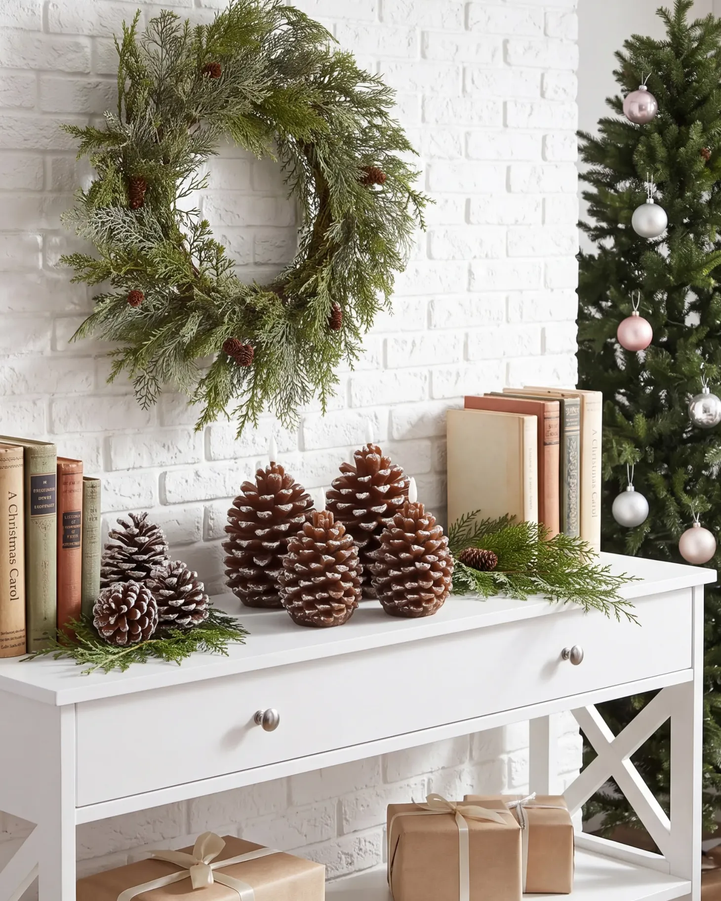 Zestaw 4 świec LED IVRESSE Szyszka 15/12 cm Brązowy